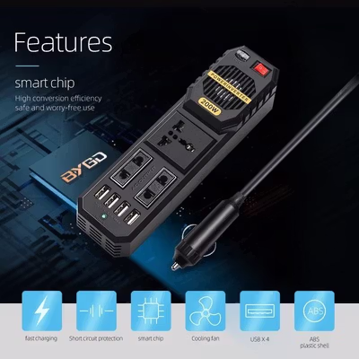 OTOHEROES Car Power Inverter DC 12V to AC 220V 200W with 4 USB Port - E8981 - Black — gambar 4