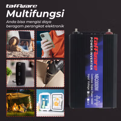 Taffware Power Inverter Mobil Pure Sine Wave DC 12V to AC 220V 3000W - NBQ3000W - Black — gambar 4