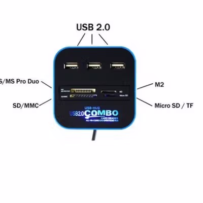 Card Reader 7in1 USB 2.0 USB Hub MicroSD MS M2 MMC - CK07 - Black — gambar 4