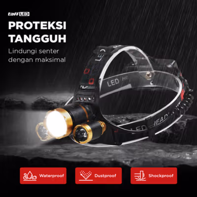 TaffLED Senter Kepala Headlamp LED Waterproof 10000 Lumens - IHT425H1 - Golden — gambar 4