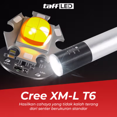 TaffLED Senter LED CREE XM-L T6 Flashlight Rechargeable 500 Lumens - CH1463 - Black/Silver — gambar 4