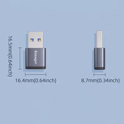 ESSAGER OTG Type C to USB A 3.0 Adapter Converter Fast Charging 3A - ES-OTG11 - Gray — gambar 4