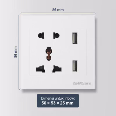 Taffware Stop Kontak Dinding Universal UK EU US dan 2 USB Port - ATH1 - White — gambar 4