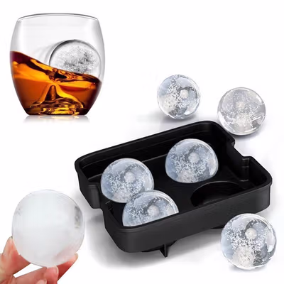 TEENRA Cetakan Es Batu Silikon Bulat 4 Grid Ice Cube Mold - TW-159 - Black — gambar 4