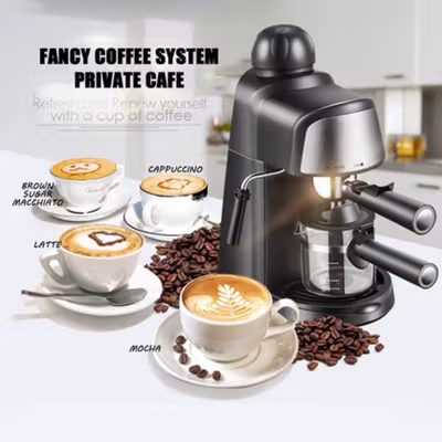 Vanmalone Mesin Kopi Espresso Coffee Maker Frothing 800W 240ml - CM6810 - Black — gambar 4