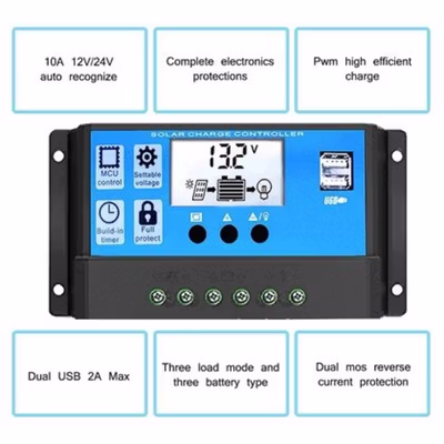 SolaBright Solar Charge Controller PWM Automatic Recognize 12V/24V 40A - W88 / SY4024HD - Blue — gambar 4