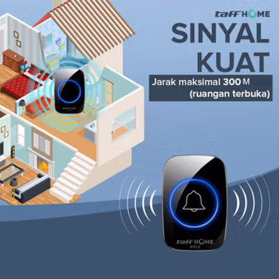 TaffHOME Bel Pintu Wireless Remote Doorbell 60 Tune 2 PCS Receiver - A10-2 - Black — gambar 4