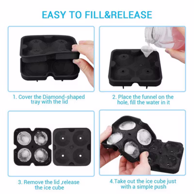TaffHOME Cetakan Es Batu Silikon Berlian 4 Grid Ice Cube Mold - A1871 - Black — gambar 4