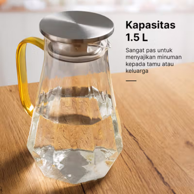 BORREY Teko Pitcher Kaca Tahan Panas Api Water Jug Borosilicate 1.5L - BRO-046 - Transparent — gambar 4