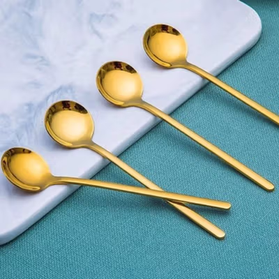 Moitakiy Sendok Teh Dessert Spoon Round Head Stainless Steel 13cm 6PCS - F80 - Golden — gambar 4