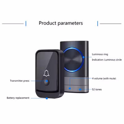 TaffHOME Bel Pintu Wireless Door Bell Waterproof EU Plug 45 Melodies - Q189 - Black — gambar 4