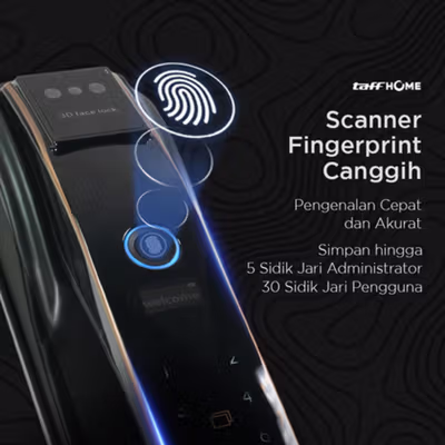 TaffHOME Smart Door Lock Fingerprint 3D Face Recognition Card Eques - A1 - Black — gambar 4