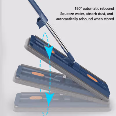 Bwohops Kain Pel Hands-free Lazy Flat Mop Wet and Dry with 2 Cloth - B39 - Dark Blue — gambar 4