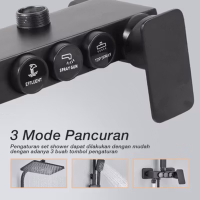 FAUCET Set Shower Mandi 3 Way Hand Spray Hot and Cold 3 Button - 3HC - Black — gambar 4