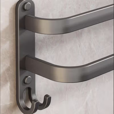 GUMI Rak Dinding Kamar Mandi Gantungan Handuk Double Layer - GM50 - Gray — gambar 4