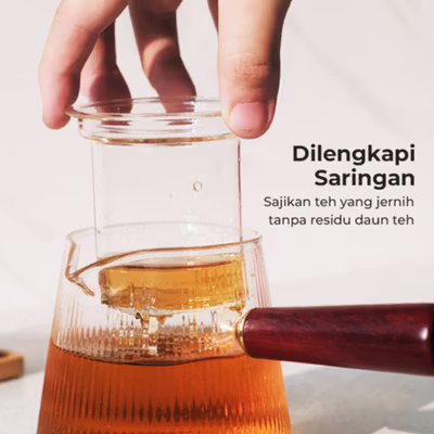 HMLOVE Teko Teh Kaca Saringan Tahan Panas Api Infuser Teapot 400ml - HM04 - Transparent — gambar 4