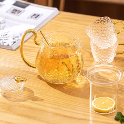 HMLOVE Teko Teh Kaca Saringan Tahan Panas Api Infuser Teapot 600ml - HM5 - Transparent — gambar 4