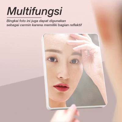 INARA Bingkai Foto Cermin Photo Frame Magic Mirror Square with Light - BSS3 - White — gambar 4