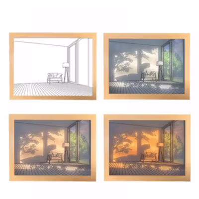 INS Lampu Meja Hias 3D Lukisan Kayu Akrilik 3in1 Color Painting LED Empty Room - DR5W - Brown — gambar 4