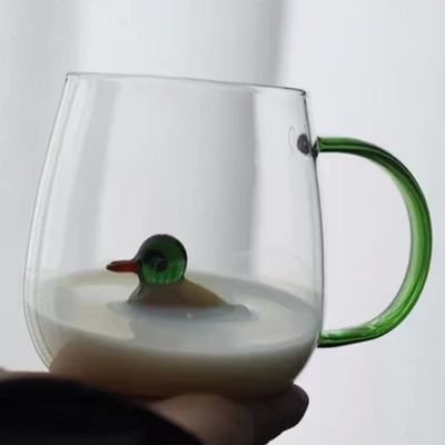 LAZZY Cangkir Kopi Kaca Tahan Panas Duck Aesthetic Mug 400ml Duck - L400 - Transparent — gambar 4