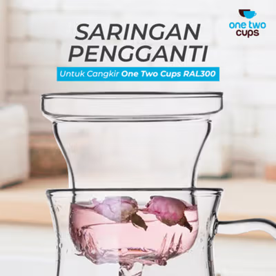 One Two Cups Saringan Teh Filter Pengganti Cangkir Teh Kaca 300ml - RAL3001 - Transparent — gambar 4