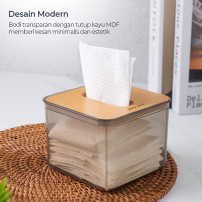 TaffHOME Kotak Tisu Kayu Plastik Facial Paper Tissue Box Organizer - ZJ10 - Transparent — gambar 4