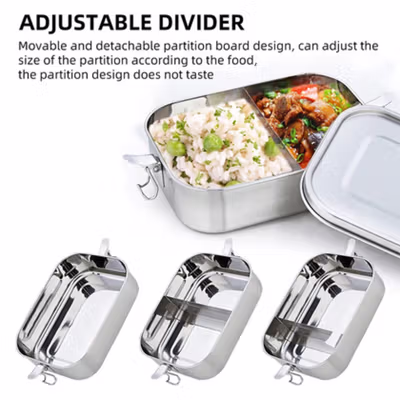 TaffHOME Kotak Makan Lunch Box Stainless Steel 2 Grid 1400ml - UP-14 - Silver — gambar 4