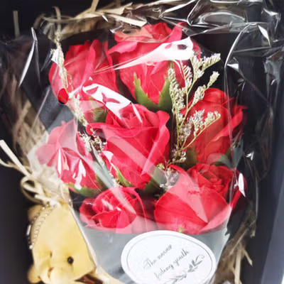 WS Buket Bunga Sabun Mawar Boneka LED String Soap Rose Valentine Gift - WS-07 - Red — gambar 4