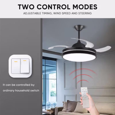 YOTTA Kipas Angin Gantung Lampu LED Tri Color with Remote Control 42 Inch - Y8004 - Black — gambar 4