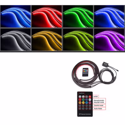 JIAMEN Lampu LED Strip RGB Mobil 90 dan 120cm 4 PCS with Remote - JIA4 - Black — gambar 4