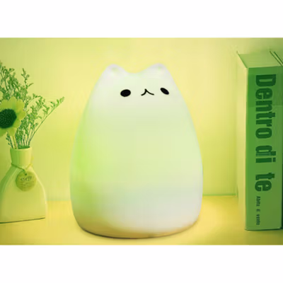 Lampu Tidur LED Model Kucing RGB 7 Color Rechargeable 0.4W 5V 1200mAh - LJC-101 - White — gambar 4