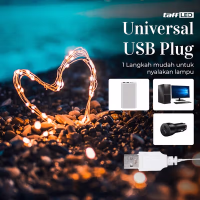 TaffLED Lampu Hias String Lights Tumblr IP65 USB Warm White 3000K 10M - TDC-01 - White — gambar 4