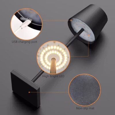 TaffLED Lampu Meja Hias Touch LED Desk USB Rechargeable Tri Color 3W - J420 - Black — gambar 4