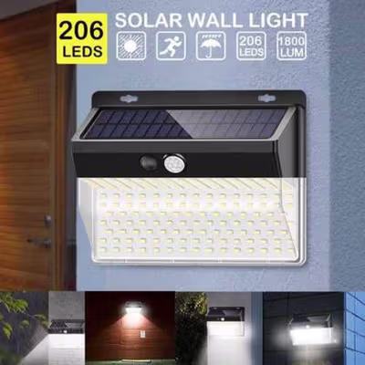 Woopower Lampu Dinding Outdoor Solar Sensor Gerak 206LED 1W Cool White - XF-2026 - Black — gambar 4