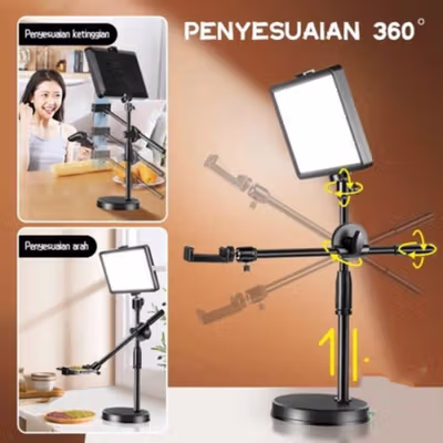 TaffSTUDIO Lampu Kamera Fill Light Phone Holder Overhead 3in1 Color - ZD15 - Black — gambar 4