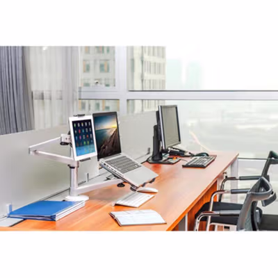 Bracket Laptop dan Tablet Holder Mount Multifungsi Aluminium 2 Arm - OA-9X - Silver — gambar 4