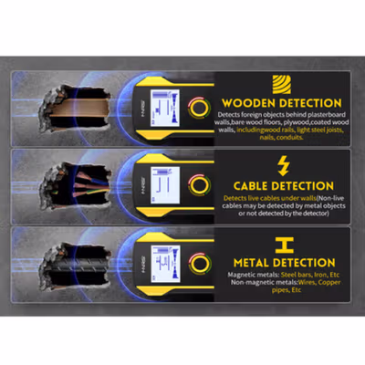 FNIRSI Detektor Logam Kayu LCD Wall Scanner HPC USB 300mAh - WD-01 - Black/Yellow — gambar 4