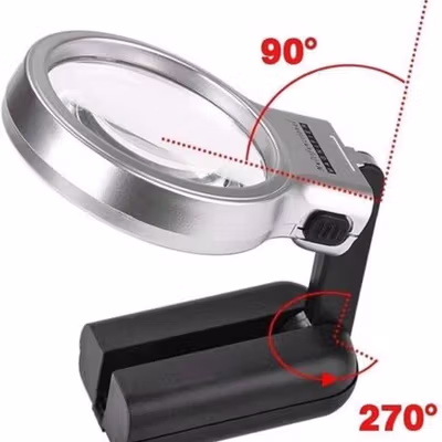 FOX Kaca Pembesar Lipat Foldable Magnifying Glass with 2 LED 63mm 3X - TH-7006 - Silver — gambar 4