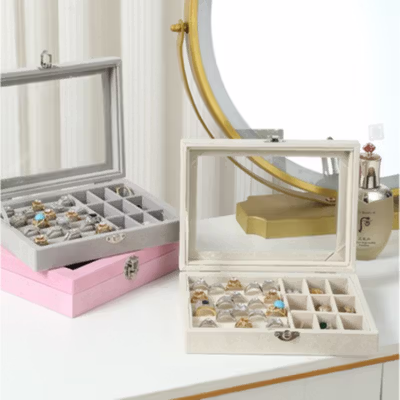 ANNGILL Kotak Perhiasan Aksesoris Organizer Storage Jewelry Box - AG307 - White — gambar 4