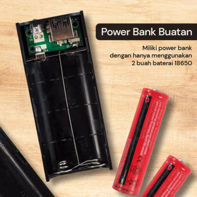 VARITIES Power Bank DIY Case Flashlight USB Port 2 PCS 18650 Flat Top - V600 - Black — gambar 4