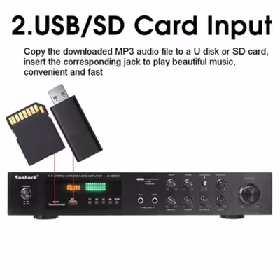 Sunbuck Audio Amplifier Bluetooth 5.0 Subwoofer FM 5 Ch Remote 2000W - AV-628BT - Black — gambar 4