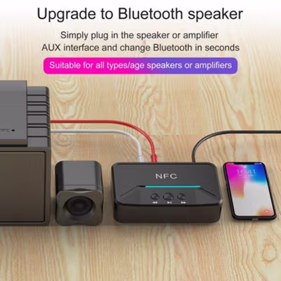 VAORLO Audio Bluetooth 5.3 Receiver NFC Stereo Kit Speaker AUX RCA USB - BT200 - Black — gambar 4