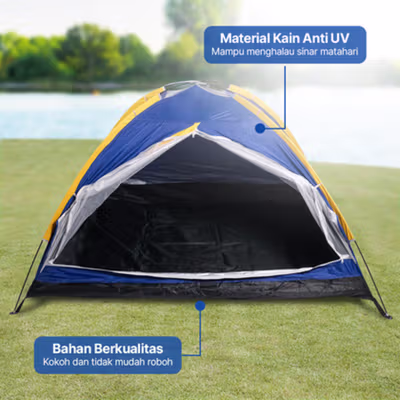 TaffSPORT Camping Tent Tenda Camping 2 Orang Single Layer Waterproof - ZP32750 - Blue — gambar 4