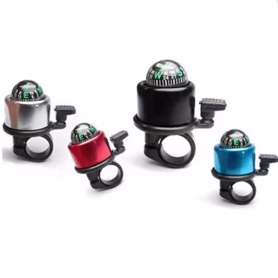 MTB Bell dan Kompas Sepeda Bicycle Compass with Trumpet Bell Aluminium - R2194 - Black — gambar 4