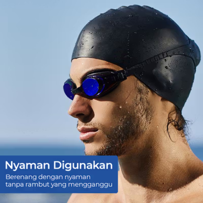 TaffSPORT Topi Renang Silicone Penutup Kepala Swim Cap - SX01 - Black — gambar 4