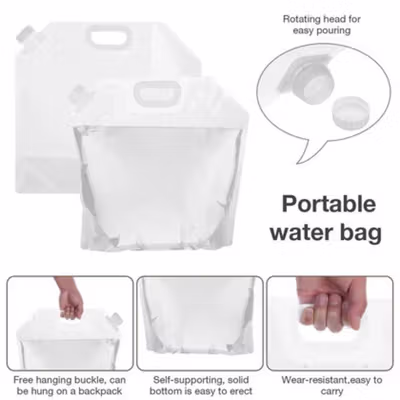 TaffSPORT Kantong Air Minum Lipat BPA Free Portable Water Bag 5L - SD-10 - Transparent — gambar 4