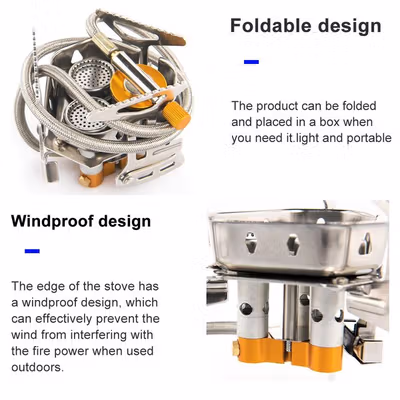TaffSPORT Kompor Gas Portable Lipat Outdoor 3 Burner Camping Stove - WD68 - Silver — gambar 4