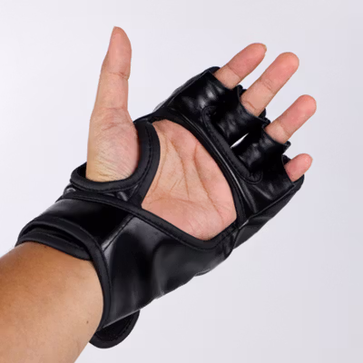 TaffSPORT Sarung Tangan Half Finger MMA UFC Boxing PU Leather Gloves - FE-BO0027 - Black — gambar 4