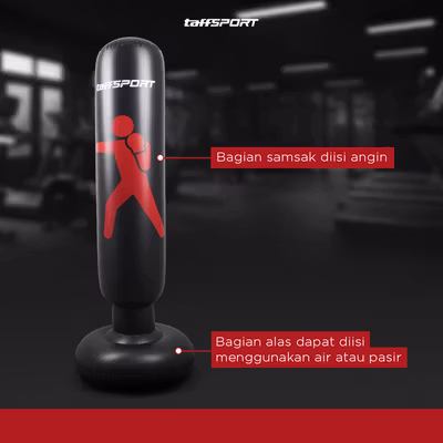 TaffSPORT Samsak Tinju Berdiri Inflatable Punching Bag 1.6M - DS0096 - Black — gambar 4