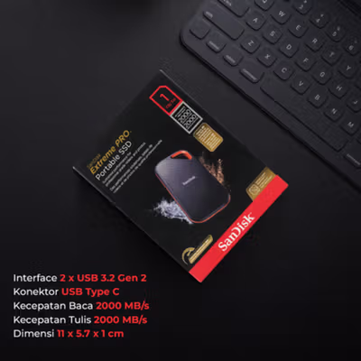 SanDisk Extreme PRO Portable SSD 2000MB/s USB Type C 3.2 1TB - SDSSDE81 - Black — gambar 4
